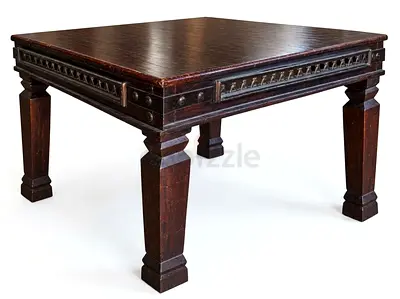 Solid Dark Wood Dining Table - 145 x 145 cm, Rustic Carved Legs
