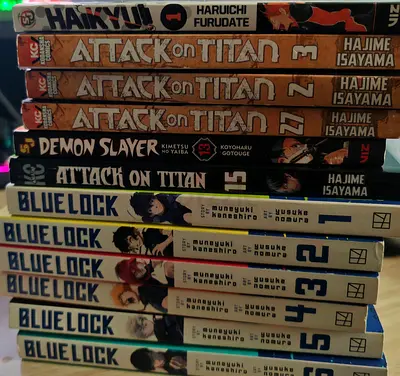 Mixed manga lot: Attack on Titan, Blue Lock, Demon Slayer, Haikyu volumes (collection)