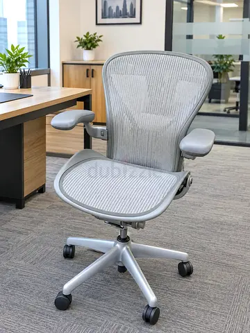 Free Delivery- Herman Miller-style Ergonomic Mesh Office Chair - Light Grey, Good Condition