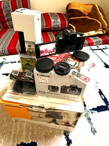 Canon EOS M50 Mark II mirrorless kit with boxes and accessories