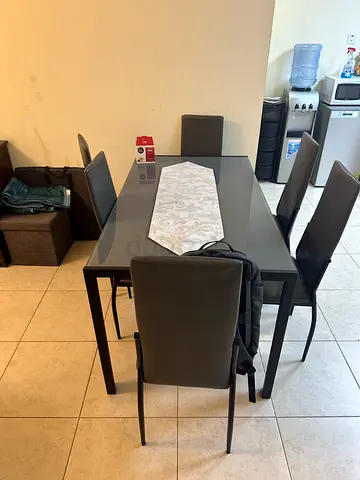 6-Seater Modern Dining Table with Chairs - Dark Grey