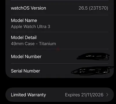 Apple Watch Ultra 3 (49mm Titanium) - excellent Condition, battery 100%, Warranty until Nov 2026.