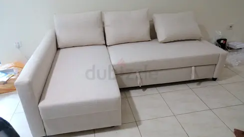 Modern L-Shaped Sectional Sofa Bed in Beige Fabric