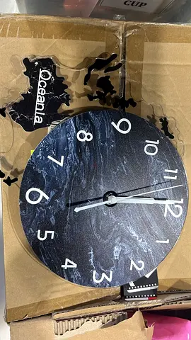 Black Marble Wall Clock with Minimal White Numerals - 30cm