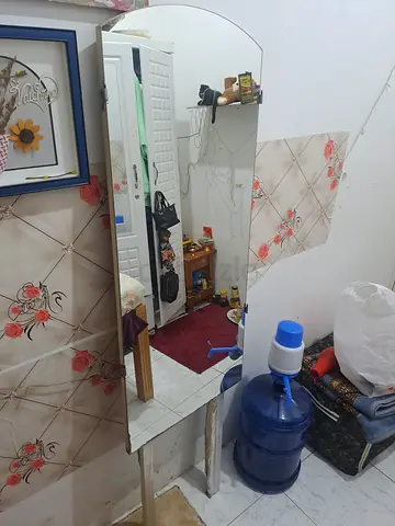 Large freestanding wall mirror with beveled edge