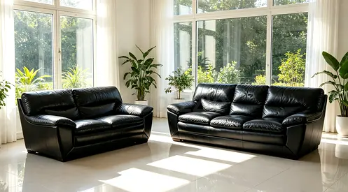 Black Leather 3-Seater Sofa and 2-Seater Loveseat Set - Good Condition