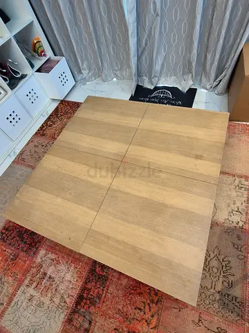 Italian design light oak square coffee table / low wooden table - inside storage