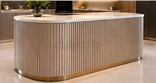 Modern Oval Kitchen Island with Ribbed Detailing and White Top