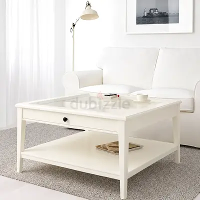 Ikea White square coffee table with lower shelf and drawer