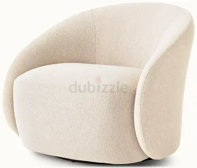 Cream Curved Bouclé Accent Armchair - Modern Lounge Chair