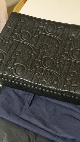 Black Dior Embossed Leather Clutch / Document Holder