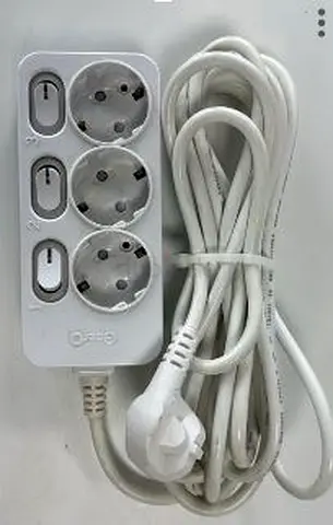 3-Socket Power Strip with Individual Switches and 3m Cable - White