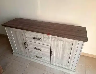 Wooden Sideboard Cabinet with 2 Doors and 3 Drawers - Light Grey