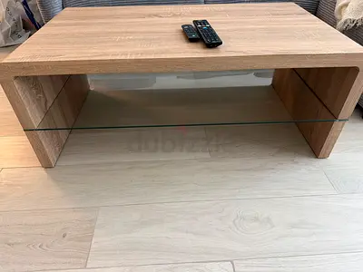 Wooden Coffee Table with Glass Shelf - Light Oak PAN HOME