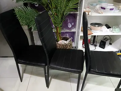 Set of 3 Black Faux Leather Dining Chairs - Good Condition