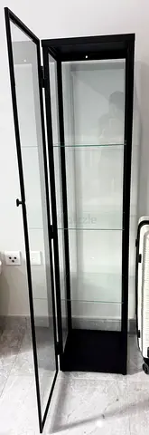 Tall Slim Glass Display Cabinet with Black Metal Frame