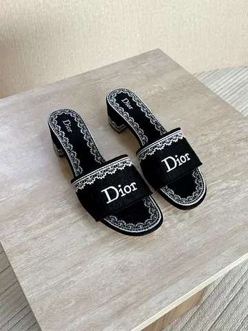 Black Dior Embroidered Slide Heels - Size Unknown, Gently Used
