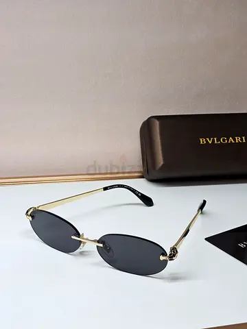Bvlgari Rimless Black Lens Sunglasses with Gold Frame