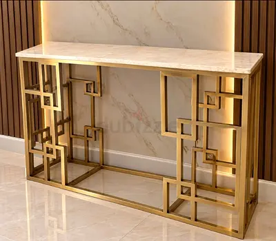 Marble Top Gold Metal Console Table - Modern Entryway Table