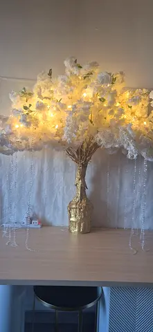 LED Decorative Artificial Flower Tree with Vase - White Warm Lights