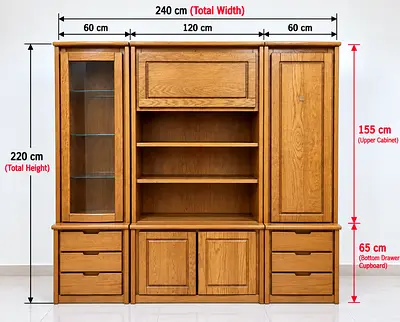 Solid Oak 7-Piece Entertainment Center / Wall Unit - 240cm (customizable)