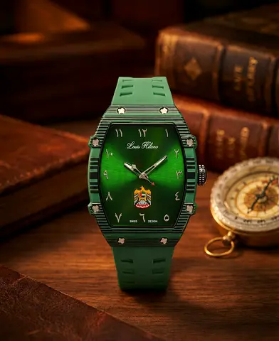 Green Louis Hilano Swiss-Design Men's Sport Watch with Arabic Numerals
