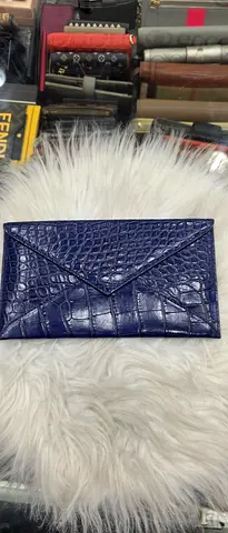 Navy Croc-Embossed Envelope Clutch Wallet