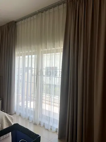 Seven Pair of double-layer curtains with sheer and blackout panels - beige/white, 7 months old