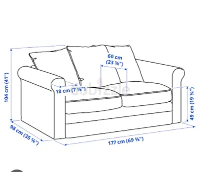 2-seater Fabric Sofa - Comfortable Compact Loveseat (177cm)- convertable to bed