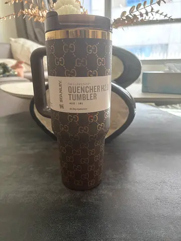 Stanley Quencher H2.0 FlowState Tumbler 40oz Brown Monogram Pattern