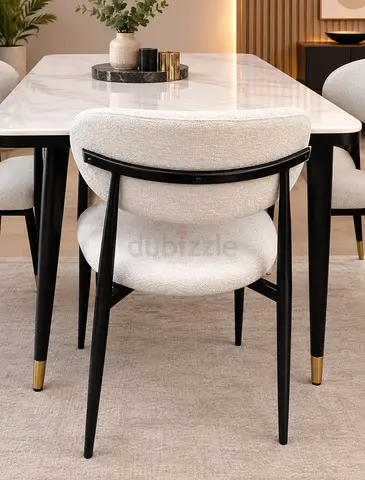 Modern Dining Chair with beige Bouclé Upholstery