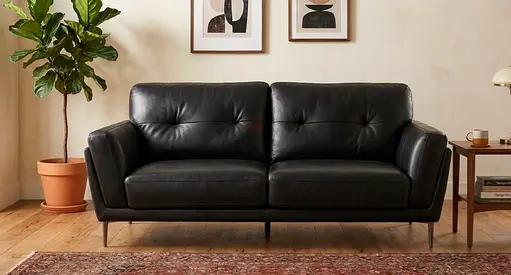 Black Leather 3-Seater Sofa in Good Condition
