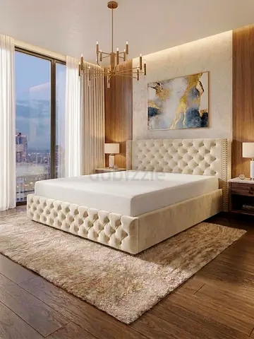 King size upholstered bed frame with tufted headboard - cream