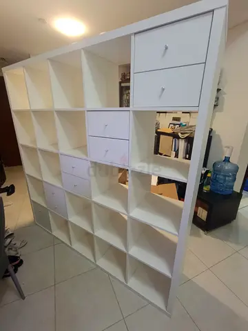 White 5x5 Cube Storage Shelving Unit with Drawers - Good Condition