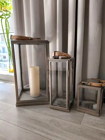 Set of 3 Stainless Steel Glass Lanterns with Leather Handles from Marina Furniture