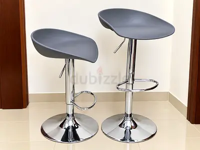 Pair of Modern Adjustable Bar Stools - Grey Seats, Chrome Base