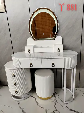 White Vanity Dressing Table with Mirror and Stool - Modern