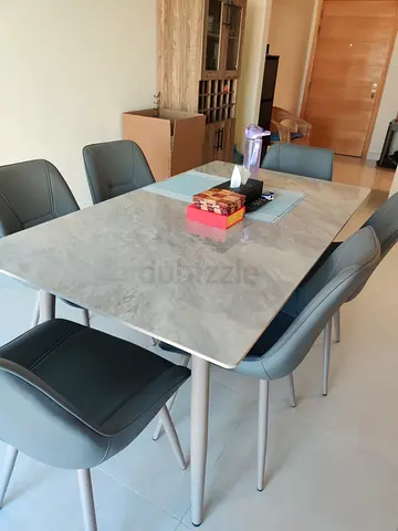 Modern 6-Seater Dining Table with Upholstered Chairs