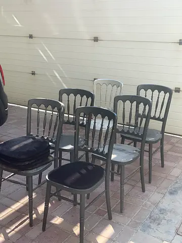 Set of 6 wooden Bistro dining chairs with loose cushions