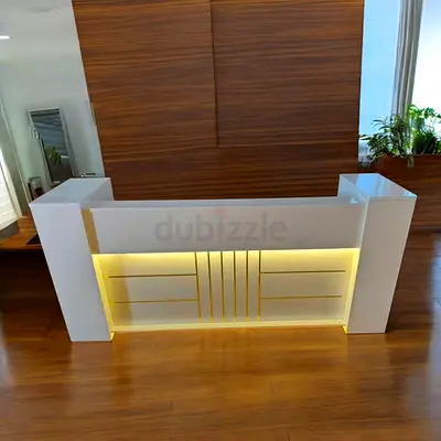 Modern White Reception Desk with Built-in LED Lighting