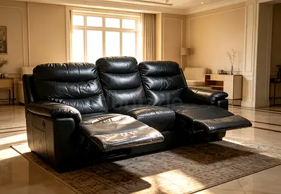 Black 3-Seater Leather Recliner Sofa - Good Condition