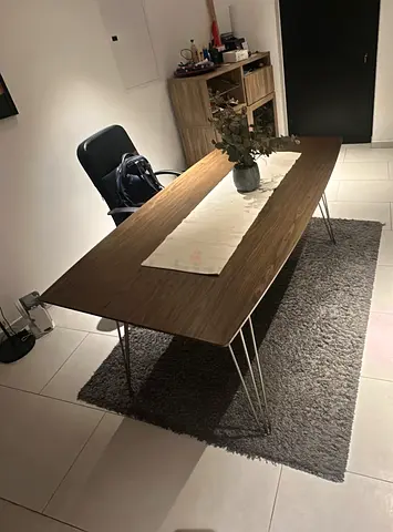 Modern rectangular dining table with metal hairpin legs - good condition