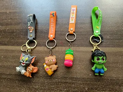 Set of 4 Cute Cartoon Keychain Toys (Tom, Teddy, Macaron, Hulk)