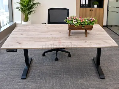 Free Delivery- Electric Height Adjustable Office Desk - Large Wood Top, Black Frame