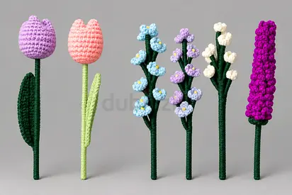 (Colors are customizable)Handcrafted Crochet Floral Stems (per pc)