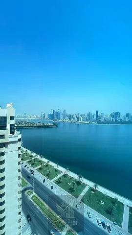 For annual rent in Al Majaz 3, Sharjah: A spacious 3,000 sq ft apartment with direct sea view on the Corniche. Features 3 master bedrooms, a living ro