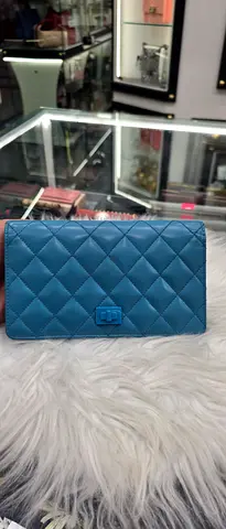 Blue Quilted Leather Wallet / Card Holder - Gently Used