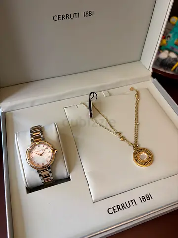 Cerruti 1881 women's watch with matching necklace - rose gold tone, new in box