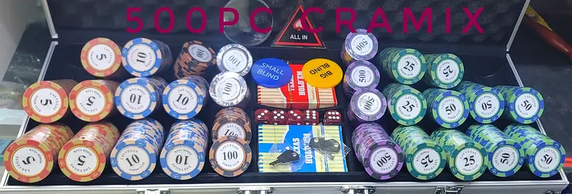 500-piece Poker Chip ceramic Set with Case, Cards and Dice —brand new