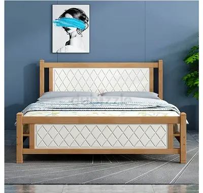 Modern Wooden Bed Frame with Diamond Patterned Headboard